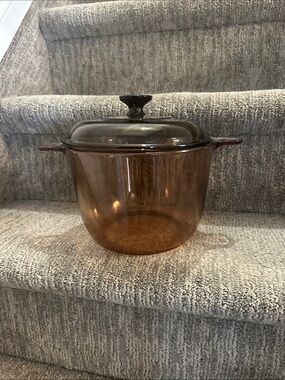 Pyrex Corning Amber Glass Quart 3.5 Liter Pot Kettle Pan Dutch Oven Vision